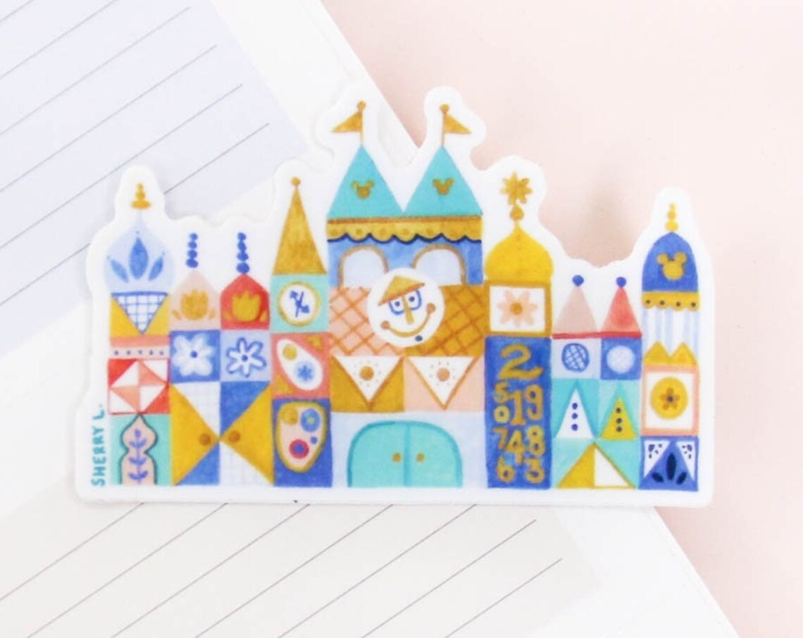 Small World Ride Castle Theme Park Waterproof Die Cut Sticker Print