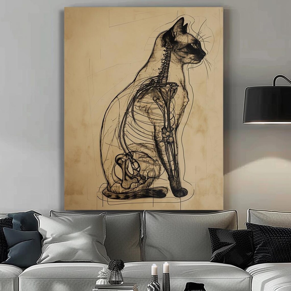 Vintage Cat Anatomy Sketch in Old Scientific Study Style Poster - Image 2