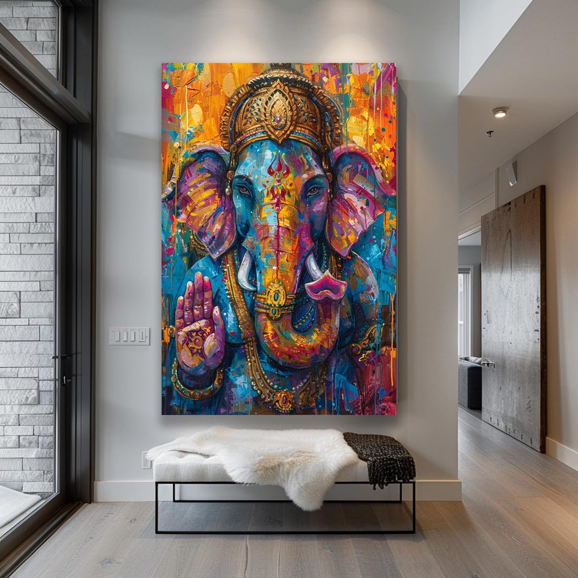 God Ganesha Decor Indian God Art God Of Prosperity Hindu Wall Decor Framed Artwork Original Art Wall Art Modern Wall Decor Wall Art - Image 2
