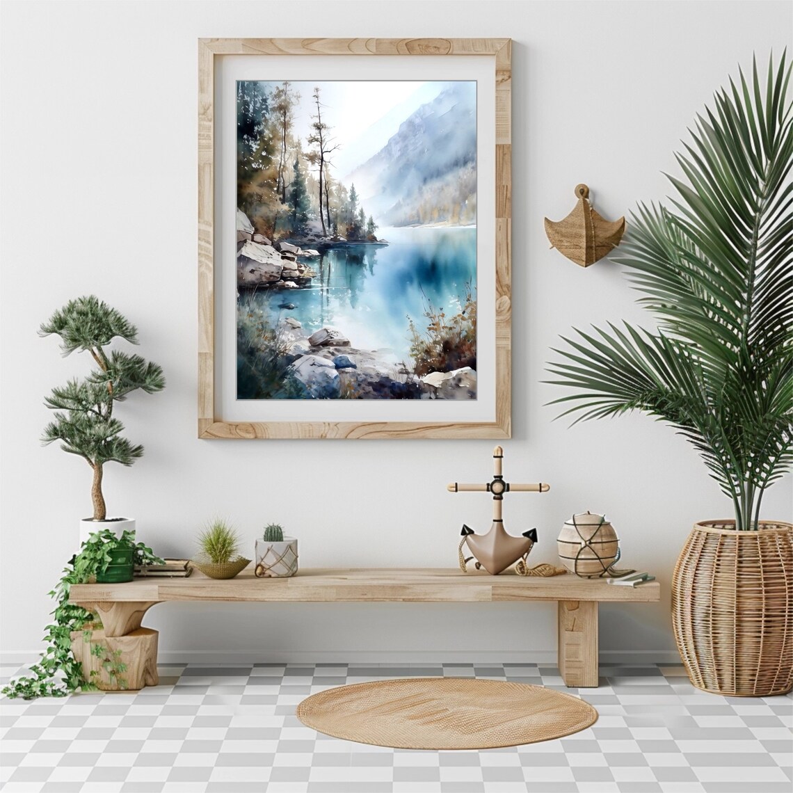 Sawtooth Lake Idaho Watercolor Mountain Landscape - Image 3