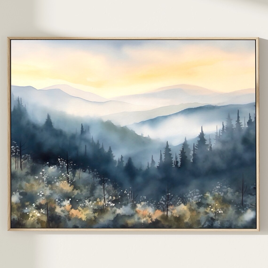 Smoky Mountains Watercolor Art Print, Appalachian Landscape