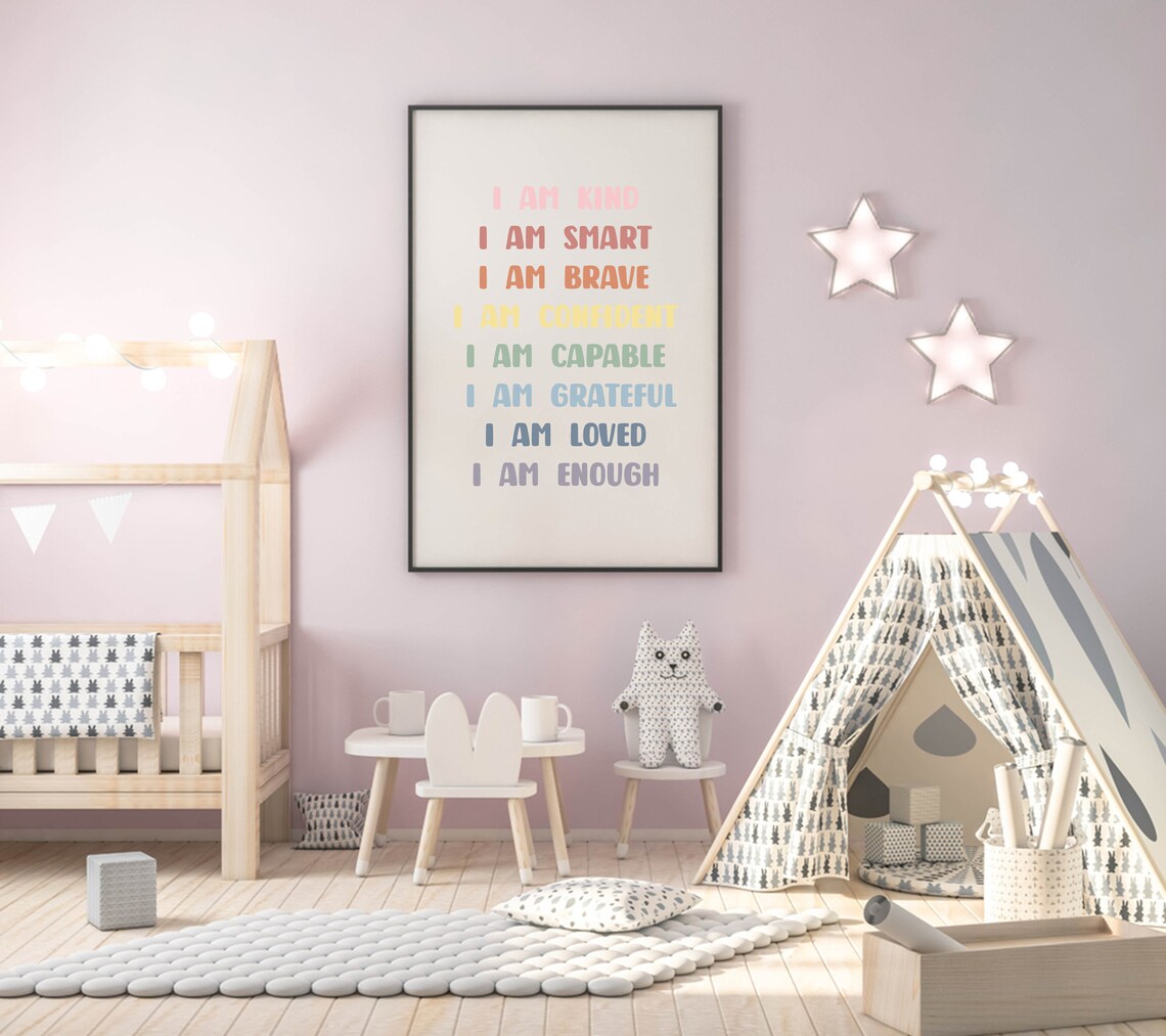 Affirmations For Kids Rainbow Affirmations Wood Sign I Am Kind Smart Loved Inspirational Nursery Decor - Image 3