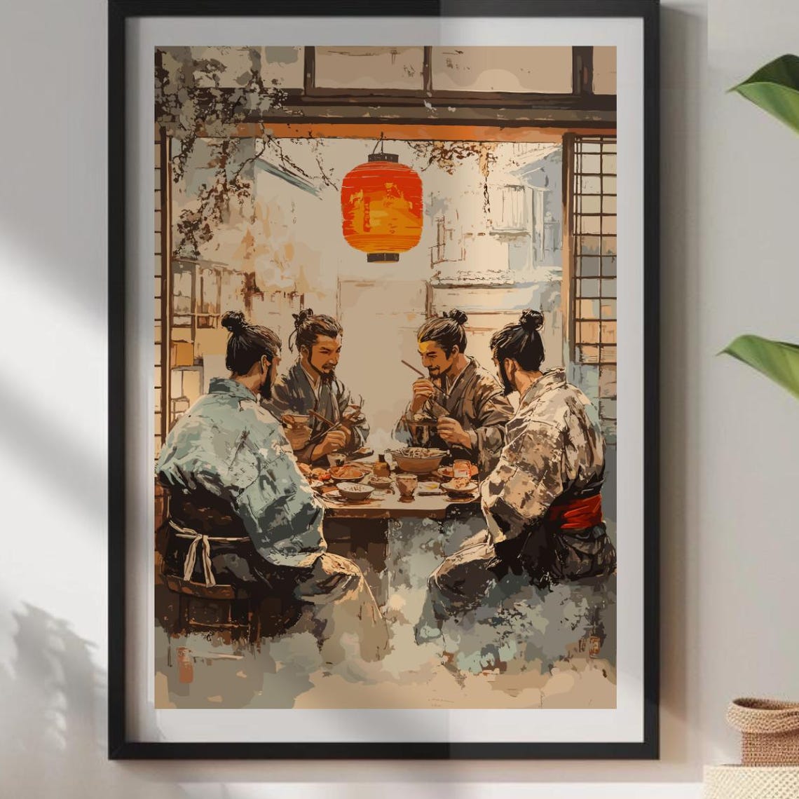 Samurai Dining Red Lantern Izakaya Feast Japan Food Art Poster