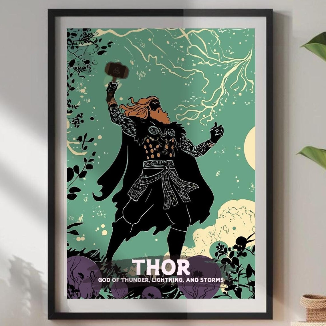 Thor Norse God of Thunder Lightning Mjolnir Storm Art Poster