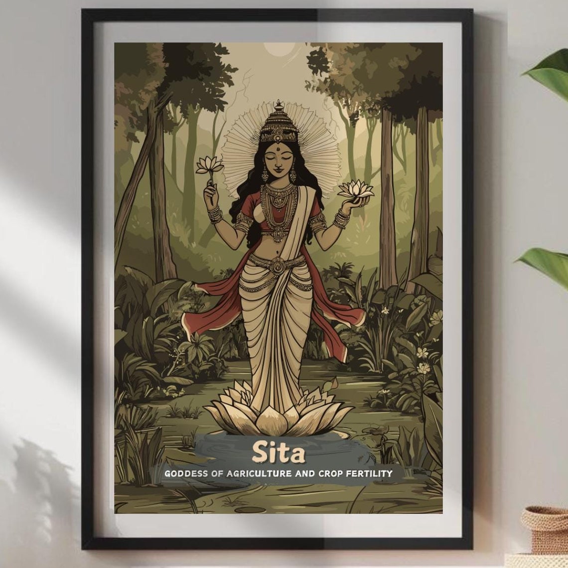 Sita Print Hindu Goddess Of Agriculture And Crop Fertility Poster Ancient Art Mythology Wall Spiritual Decor For Home