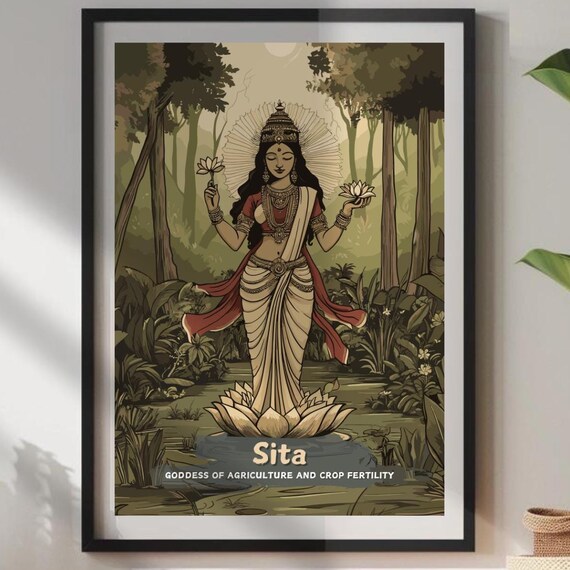 Sita Print Hindu Goddess Of Agriculture And Crop Fertility Poster Ancient Art Mythology Wall Spiritual Decor For Home
