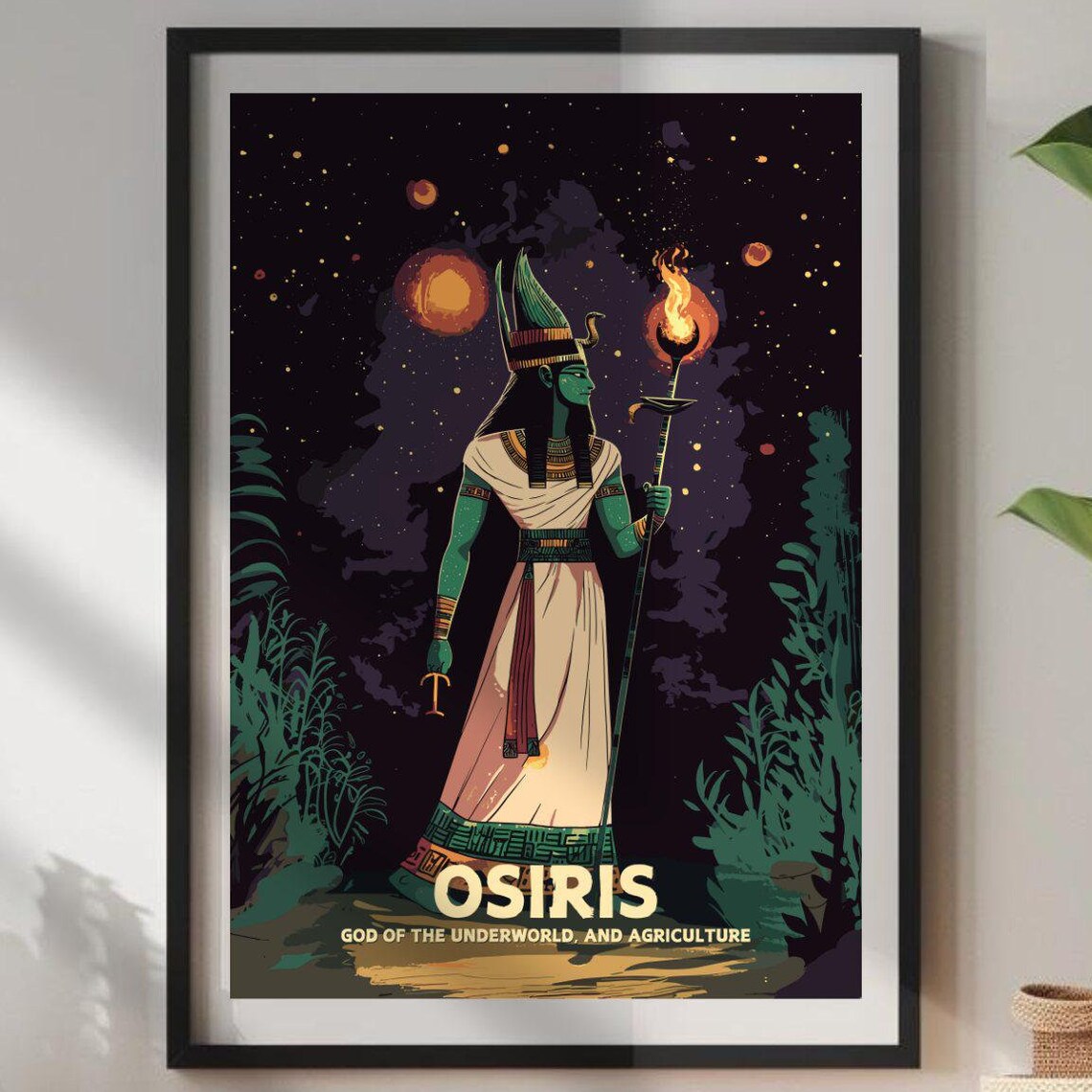 Osiris Egyptian God of the Underworld Torch Night Sky Art Poster