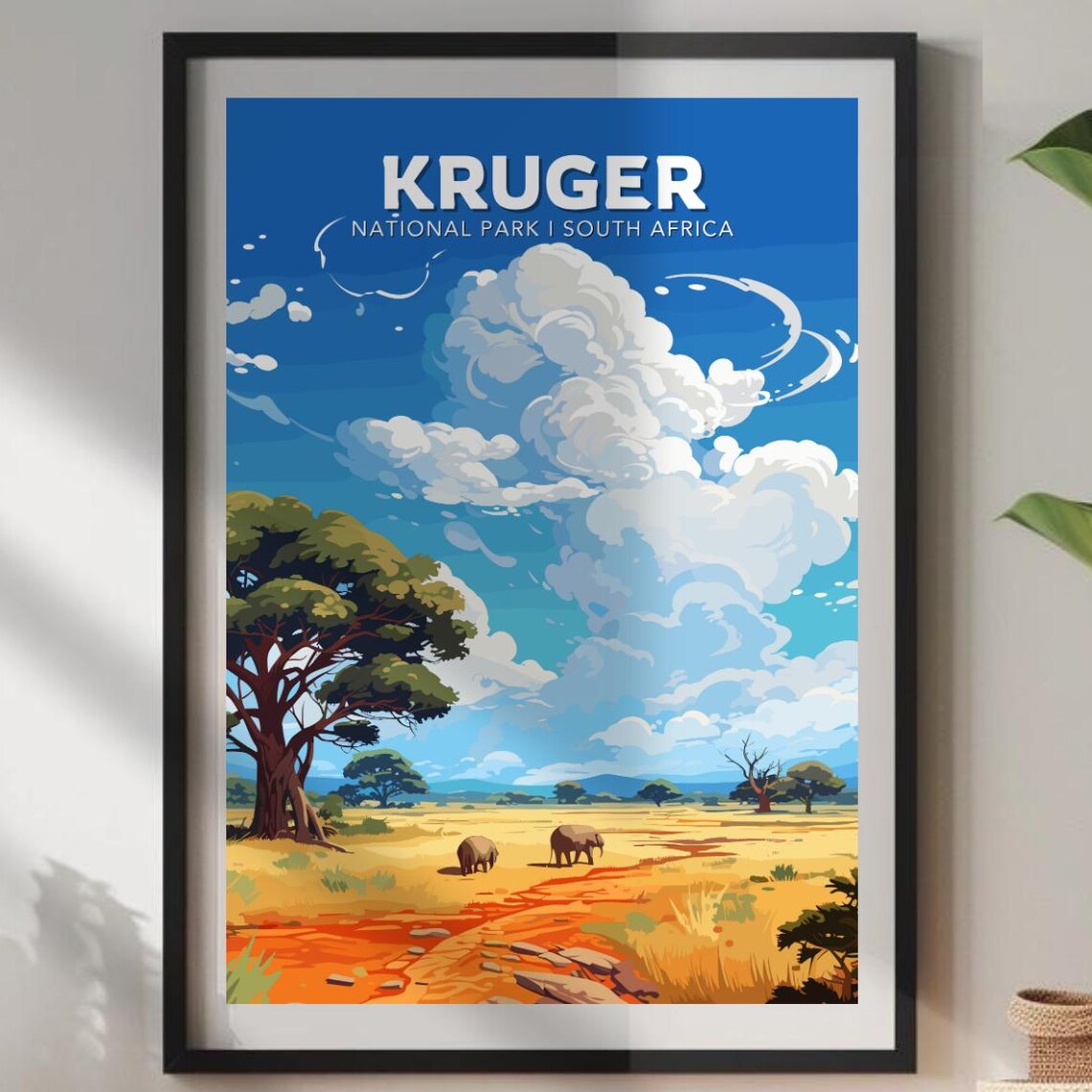 Kruger National Park South Africa Elephants Safari Travel Poster