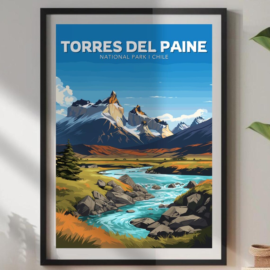Torres del Paine National Park Chile Patagonia Peaks Travel Poster