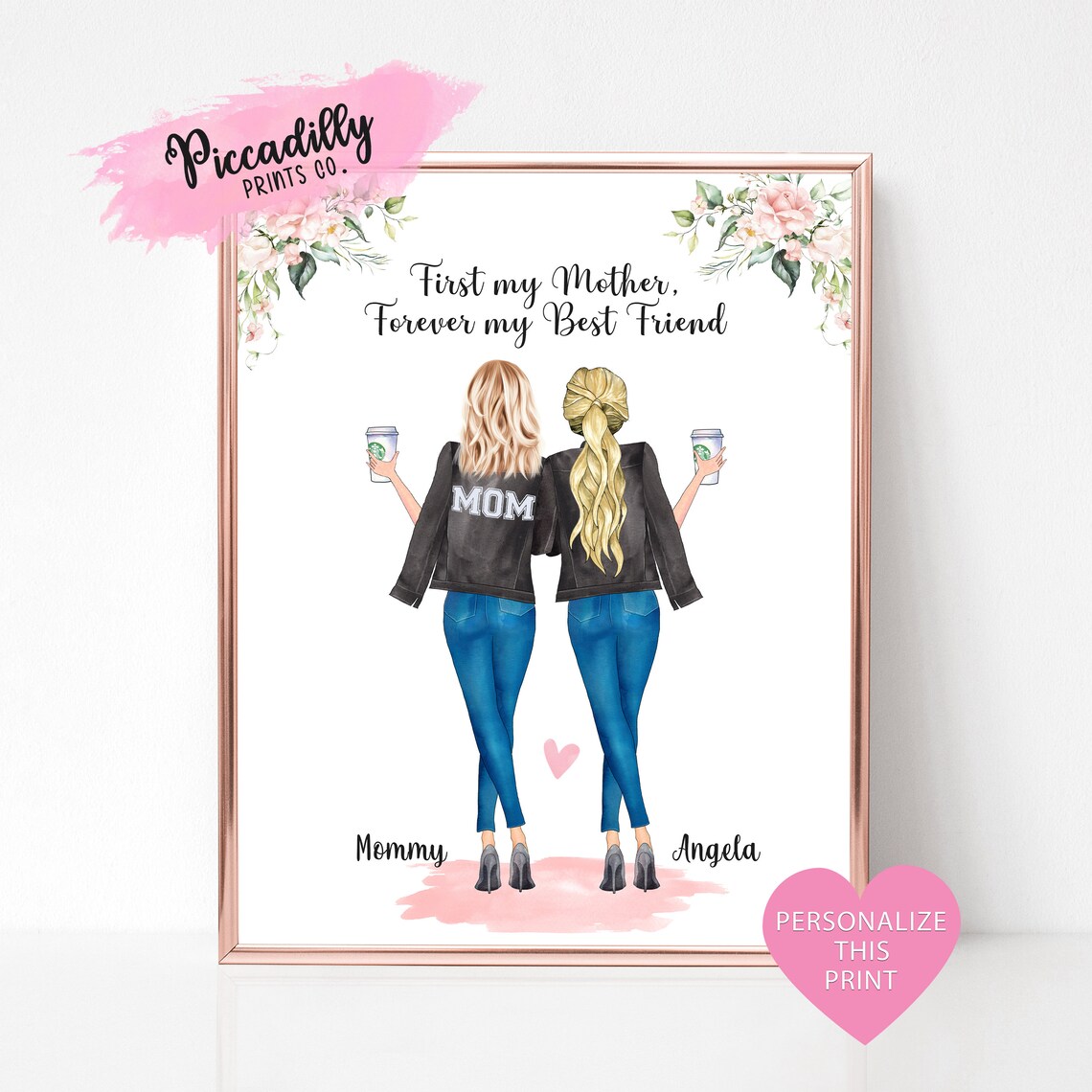 Personalised Mother Daughter Portrait Watercolor Art Print
