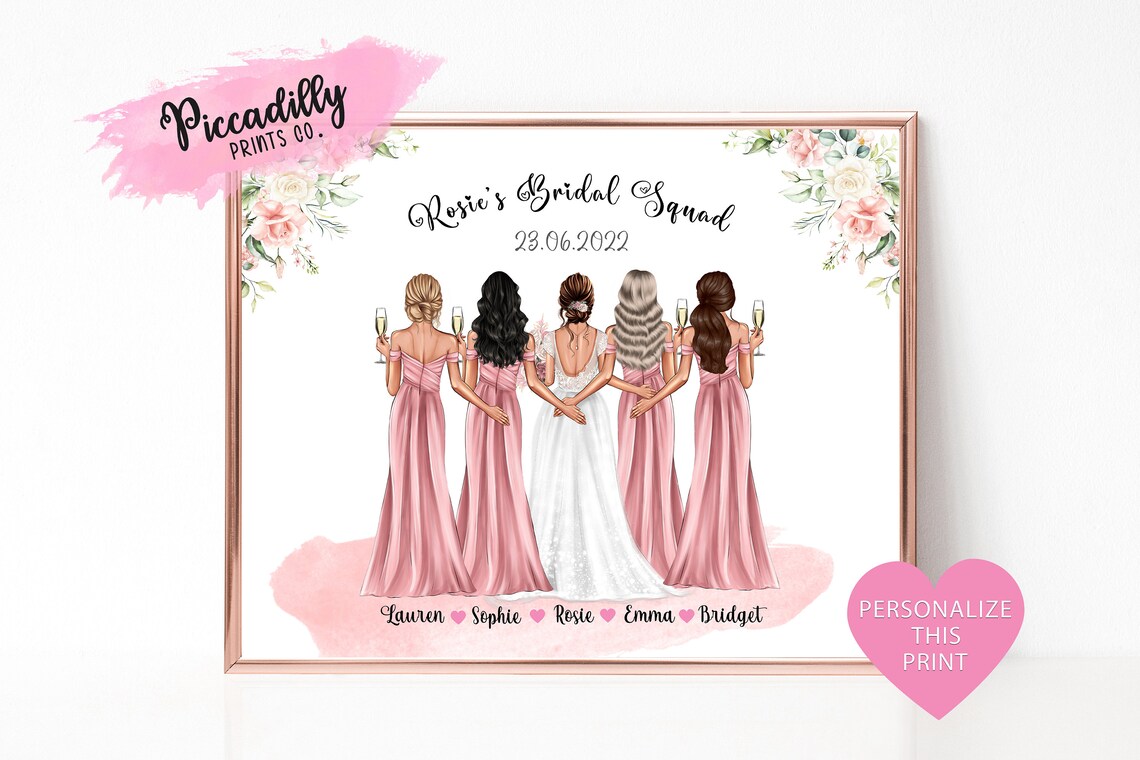 Custom Bride Squad Print, Personalised Wedding Art Print