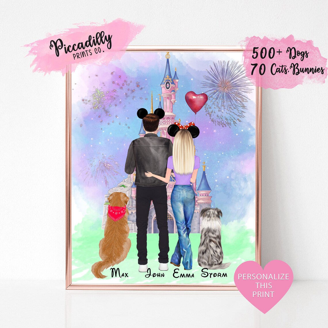 Personalised Disney Couple Portrait Print, Magic Castle