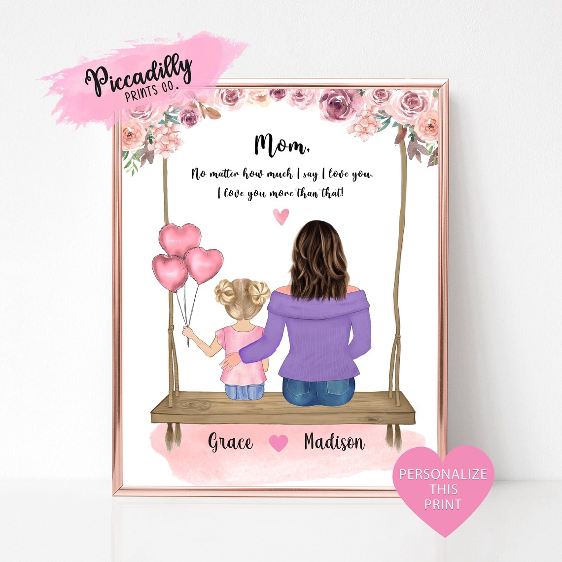 Personalized Mommy Daughter Family Portrait Art Print