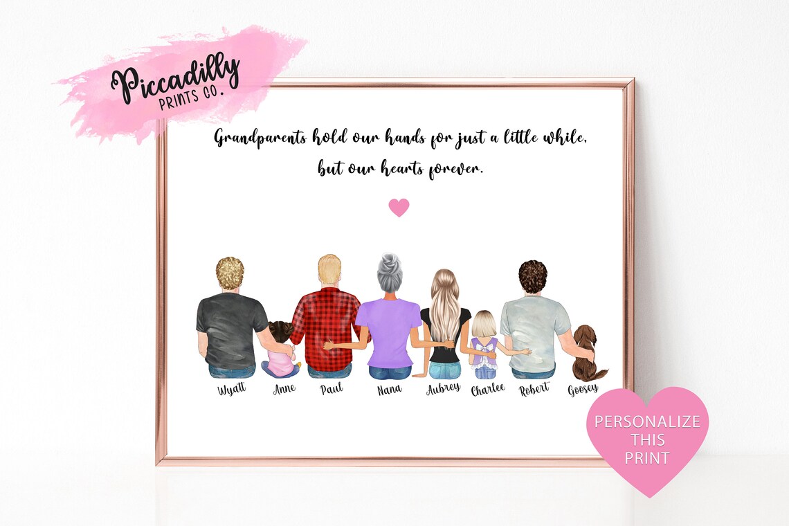 Custom Big Family Portrait With Pets Art Print