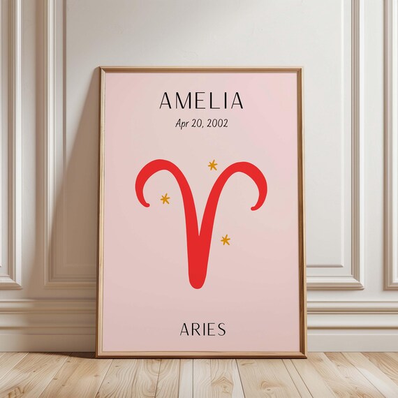 Personalized Pink Aries Zodiac Symbol Astrology Celestial Poster