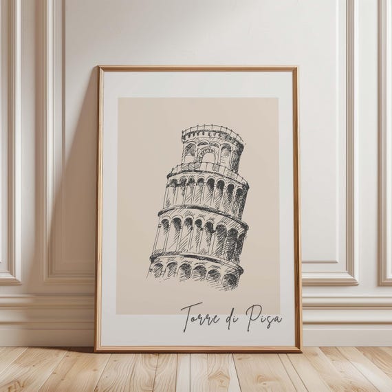 Italy Travel Print Pisa Tower Wall Art Minimalist Poster Famous Places Prints Historic Architecture Sketch Illustration