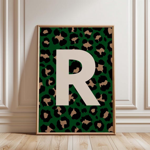 Personalized Letter Print Custom Alphabet Wall Art Initial Poster Leopard Monogram Unique Room Decor