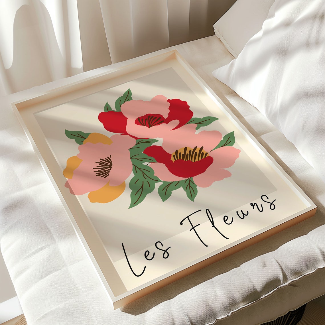 Les Fleurs Red Poppy Botanical Flower Market Illustration Wall Art