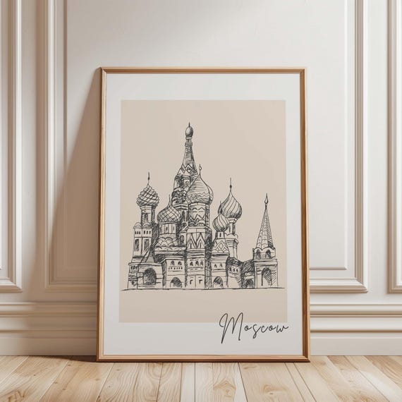 Red Square Wall Art Moscow City Travel Print Minimalist Poster Famous Places Prints Architecture Sketch Illustration