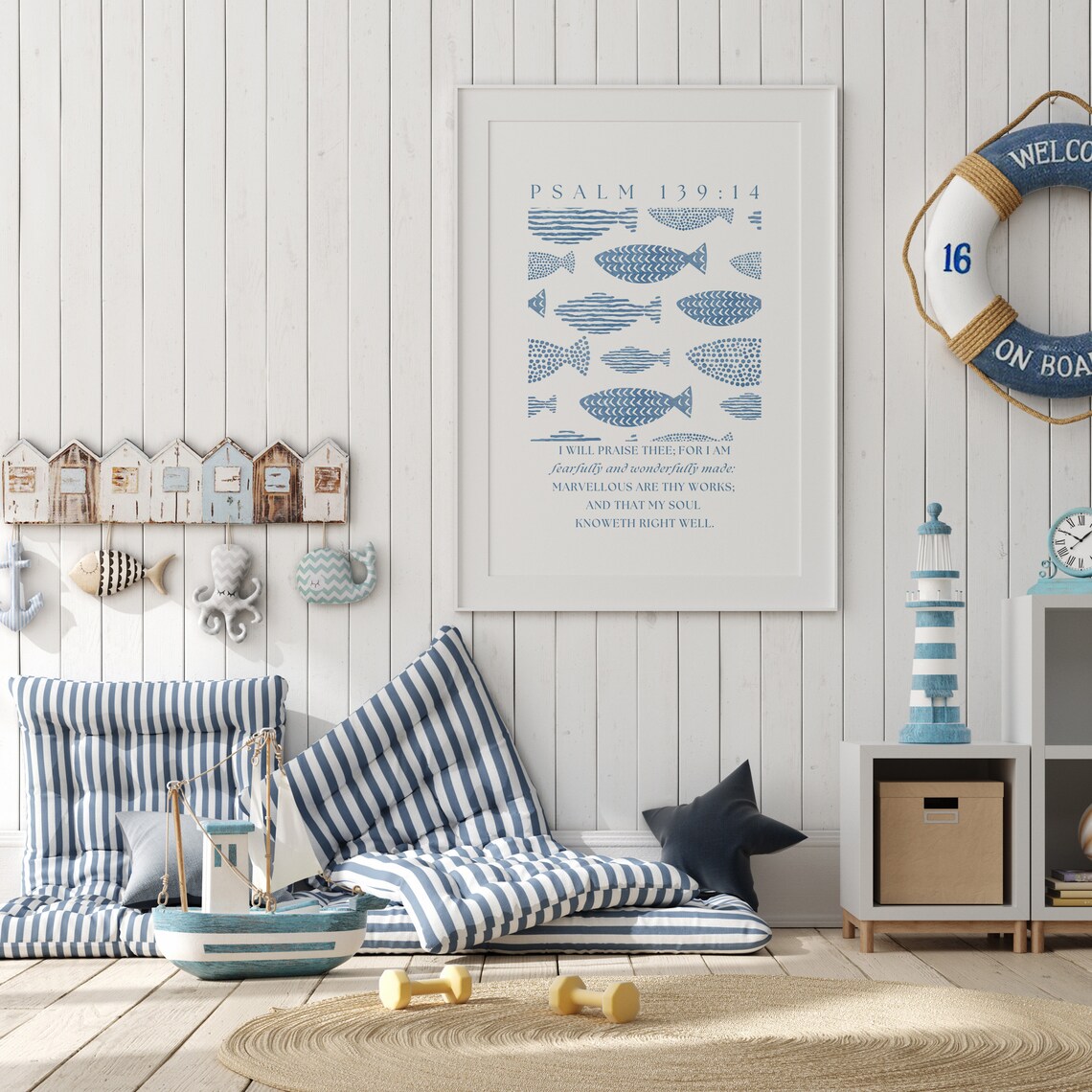 Psalm 139:14 Boys Nursery, Nautical Bible Verse Art Print - Image 5