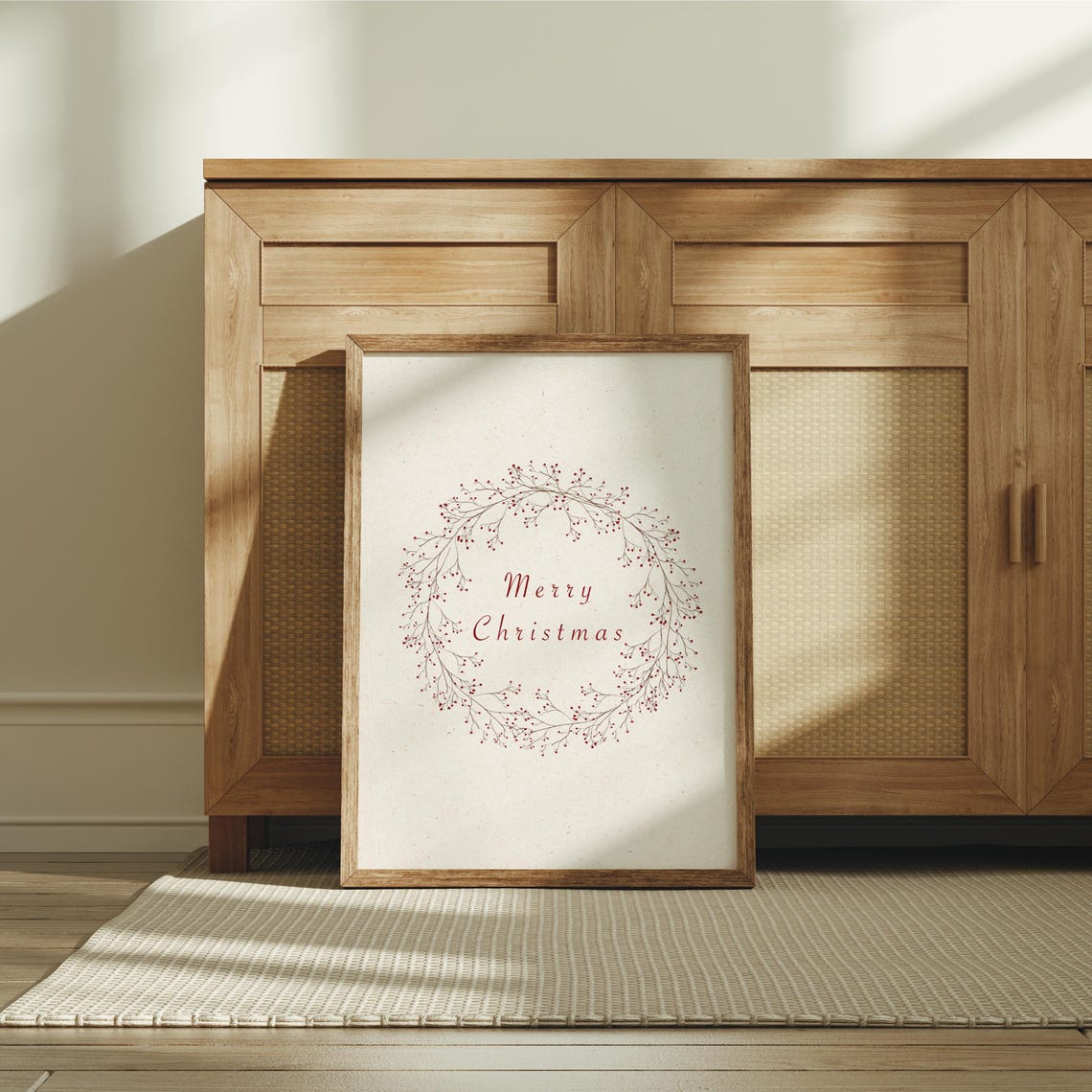 Merry Christmas Red Berry Wreath Minimalist Botanical Holiday Poster - Image 2
