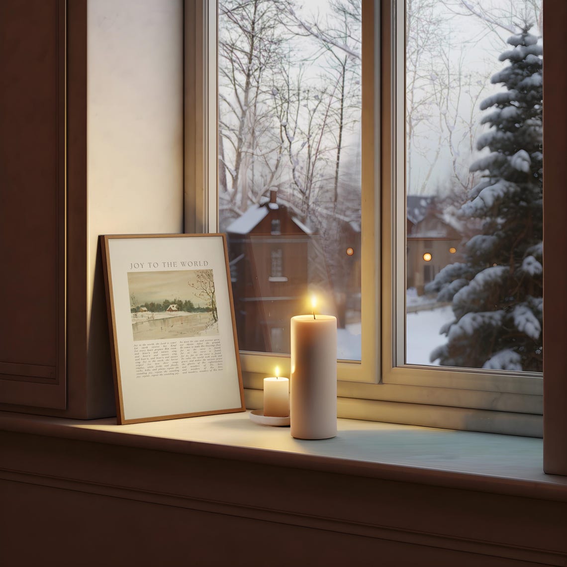 Joy To The World Vintage Wall Art Christmas Hymn Worship Song Poster Winter Countryside Landscape Snowy Cottage Scene Holiday Gift - Image 3
