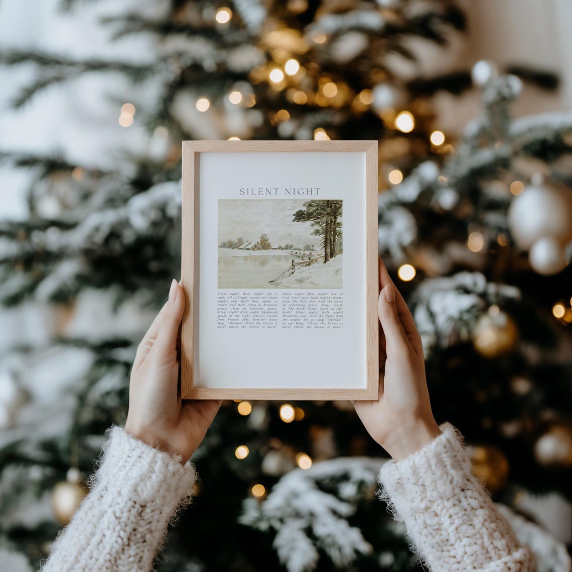 Silent Night Vintage Christmas Wall Art Winter Snow Landscape Farmhouse Worship Song Poster Christian Hymn Lyric Religious Faith Gift - Image 5