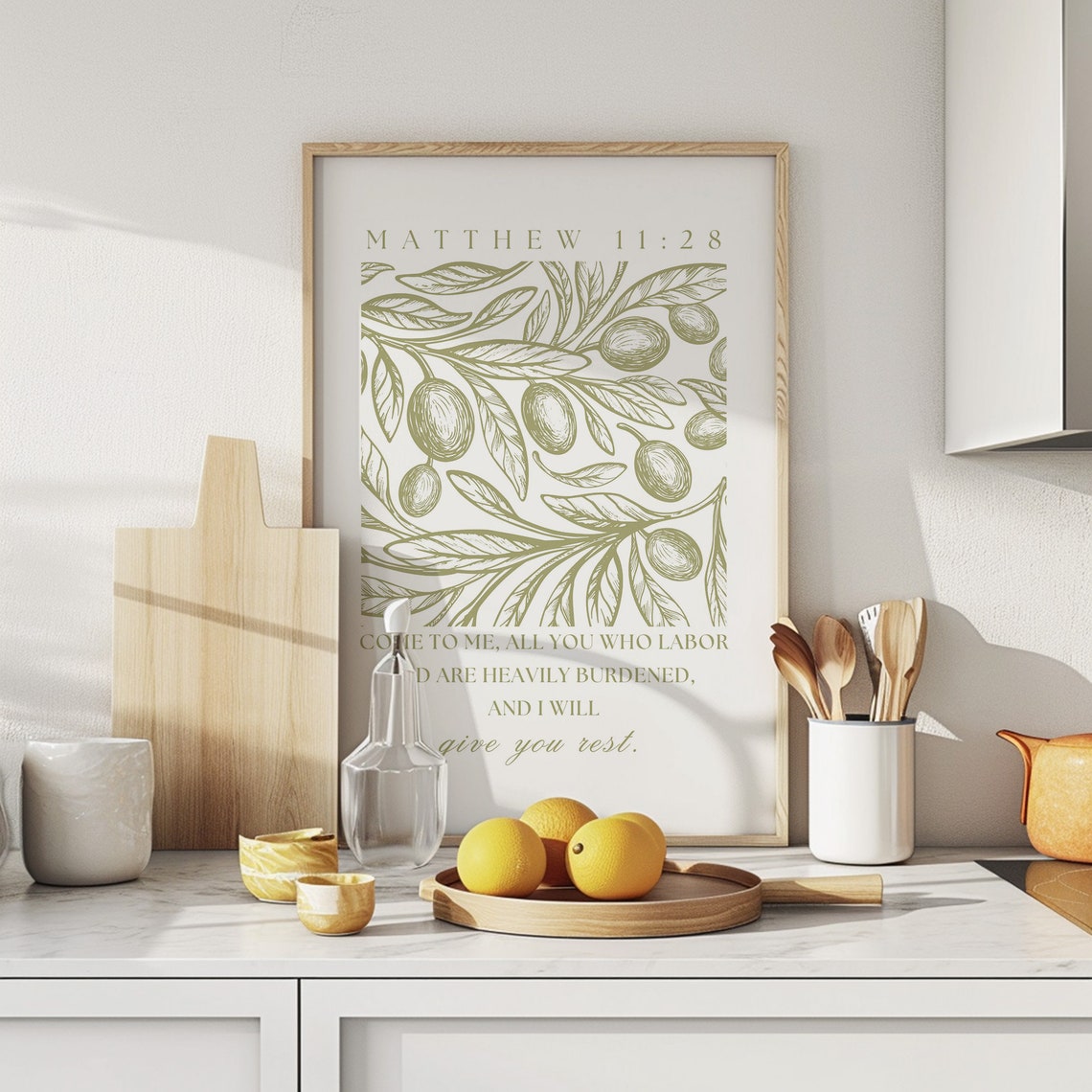 Matthew 11:28 Olive Branch Illustration Come To Me Scripture Poster - Image 5