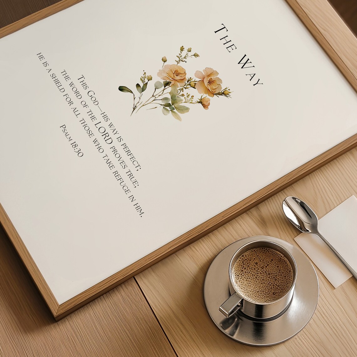 The Way Psalm 18:30 His Way Is Perfect Peach Rose Botanical Scripture Poster - Image 5