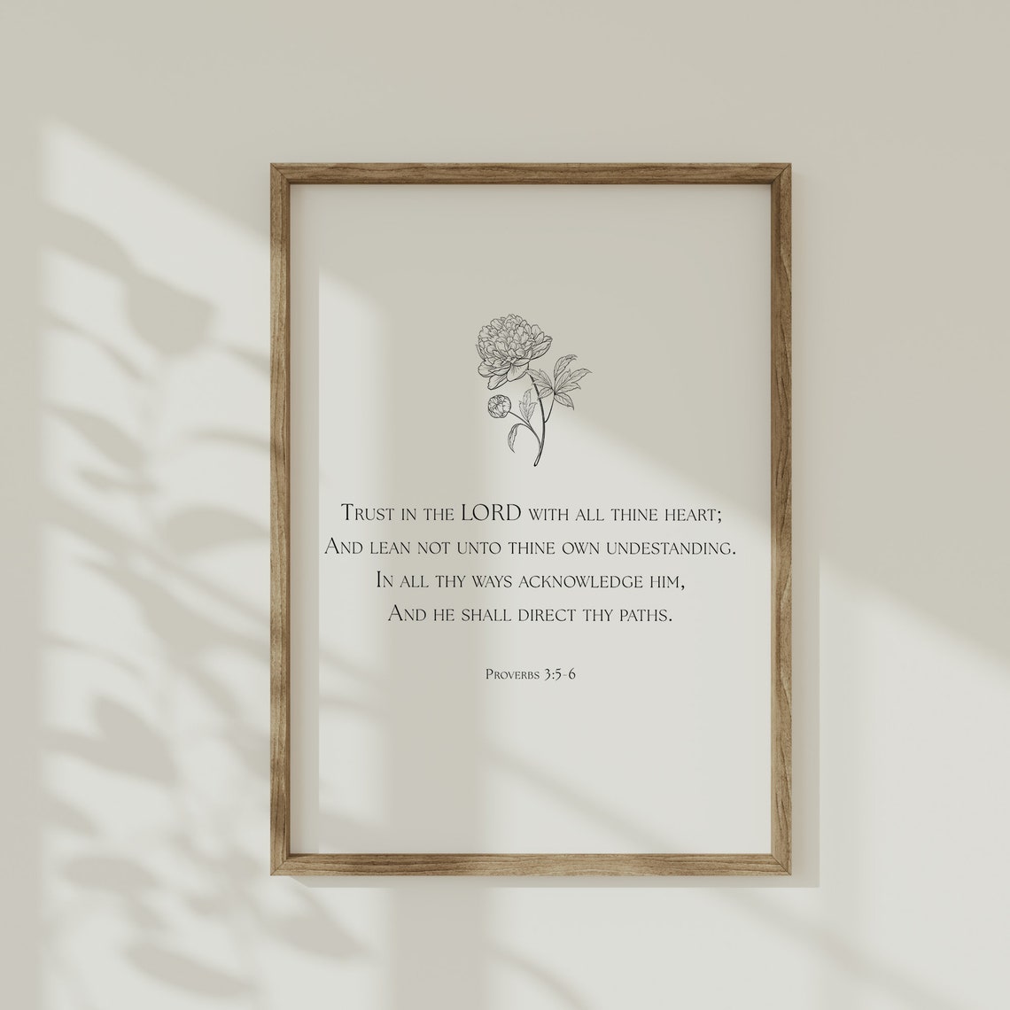 Proverbs 3:5-6 Peony Line Art Floral Trust In The Lord Poster
