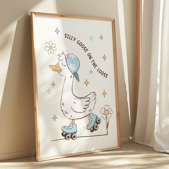 Silly Goose Wall Art Boys Bedroom Decor Cute Poster Baby Boy Nursery Playroom Kids Room