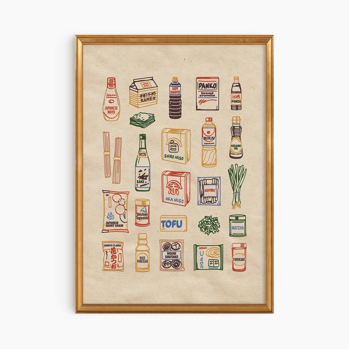 Japanese Pantry Art Hand Drawn Tokyo Bistro Kitchen Grocery Poster