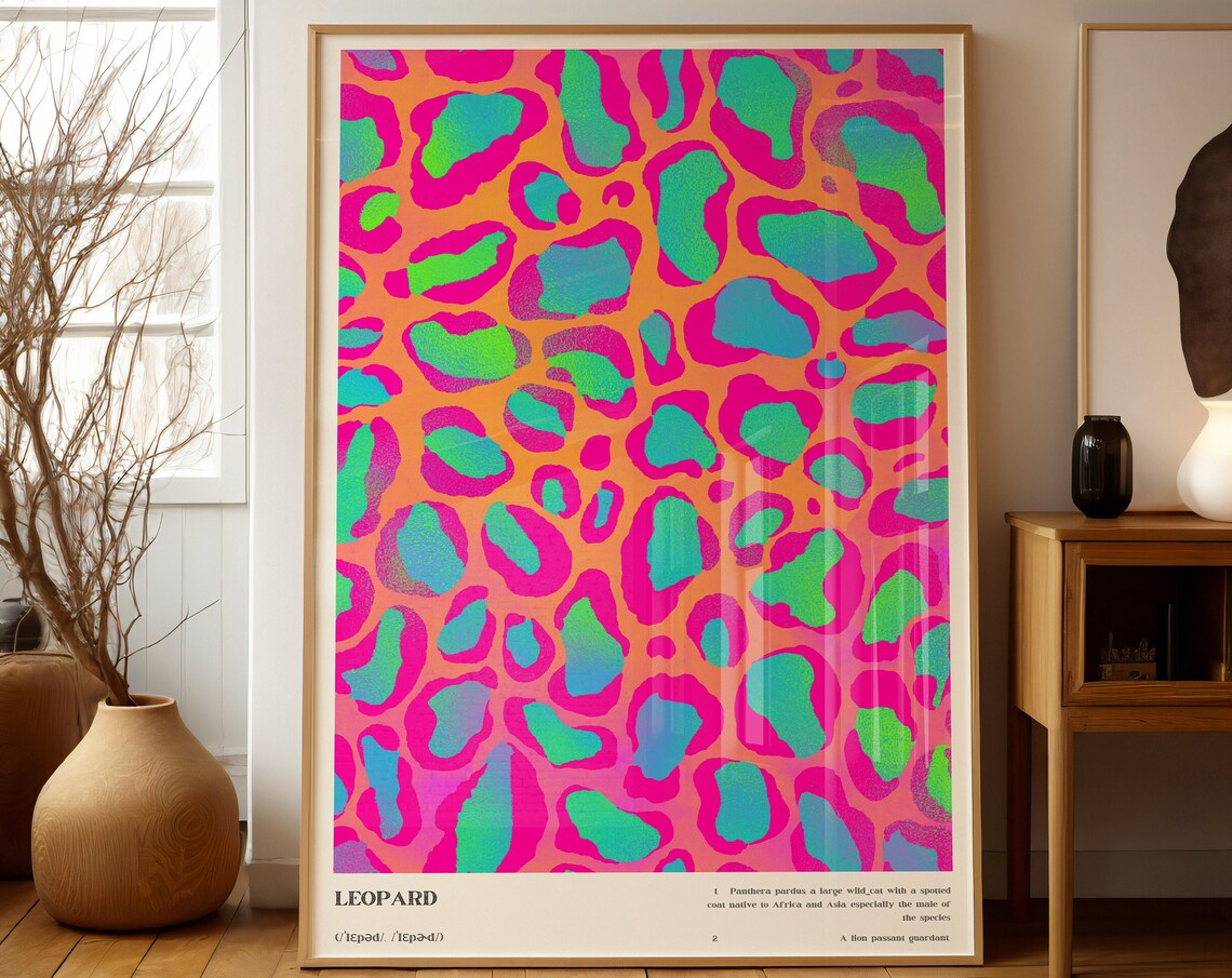 Leopard Pattern Photography Poster, Pink Bedroom Decor
