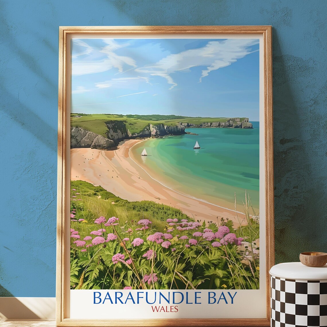 Barafundle Bay Wales Vintage Travel Poster Pembrokeshire Coast Beach
