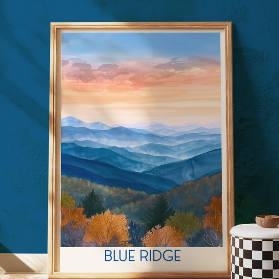 Blue Ridge Mountains Autumn Sunset Blue Ridges Illustrated Poster