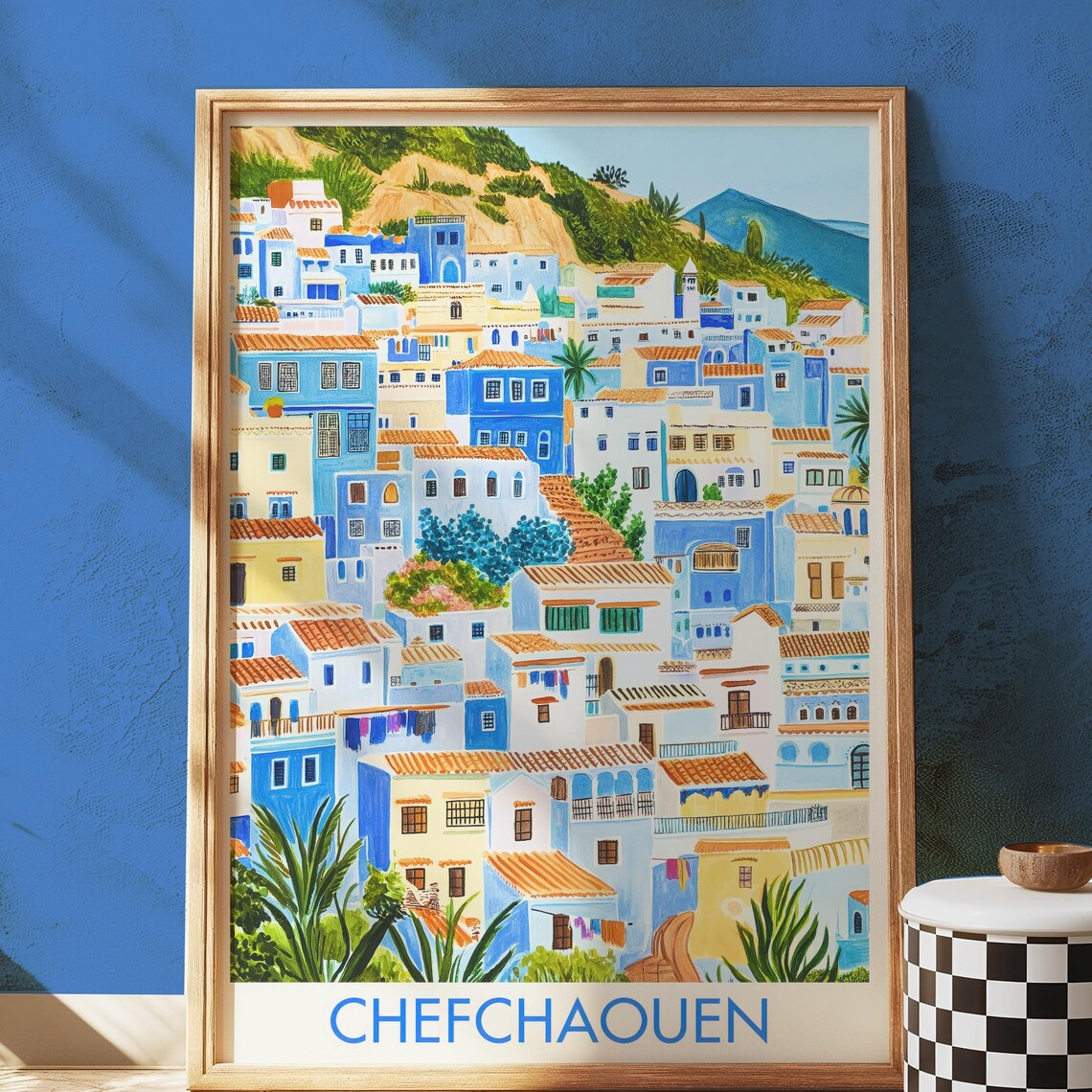 Chefchaouen Morocco Blue City Painted Medina Hillside Travel Poster