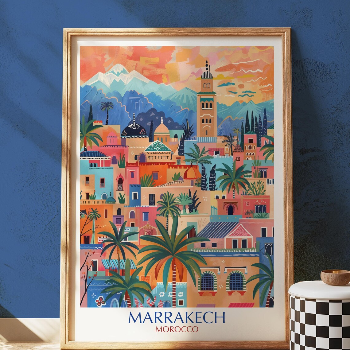 Marrakech Vintage Travel Poster, Moroccan Cityscape