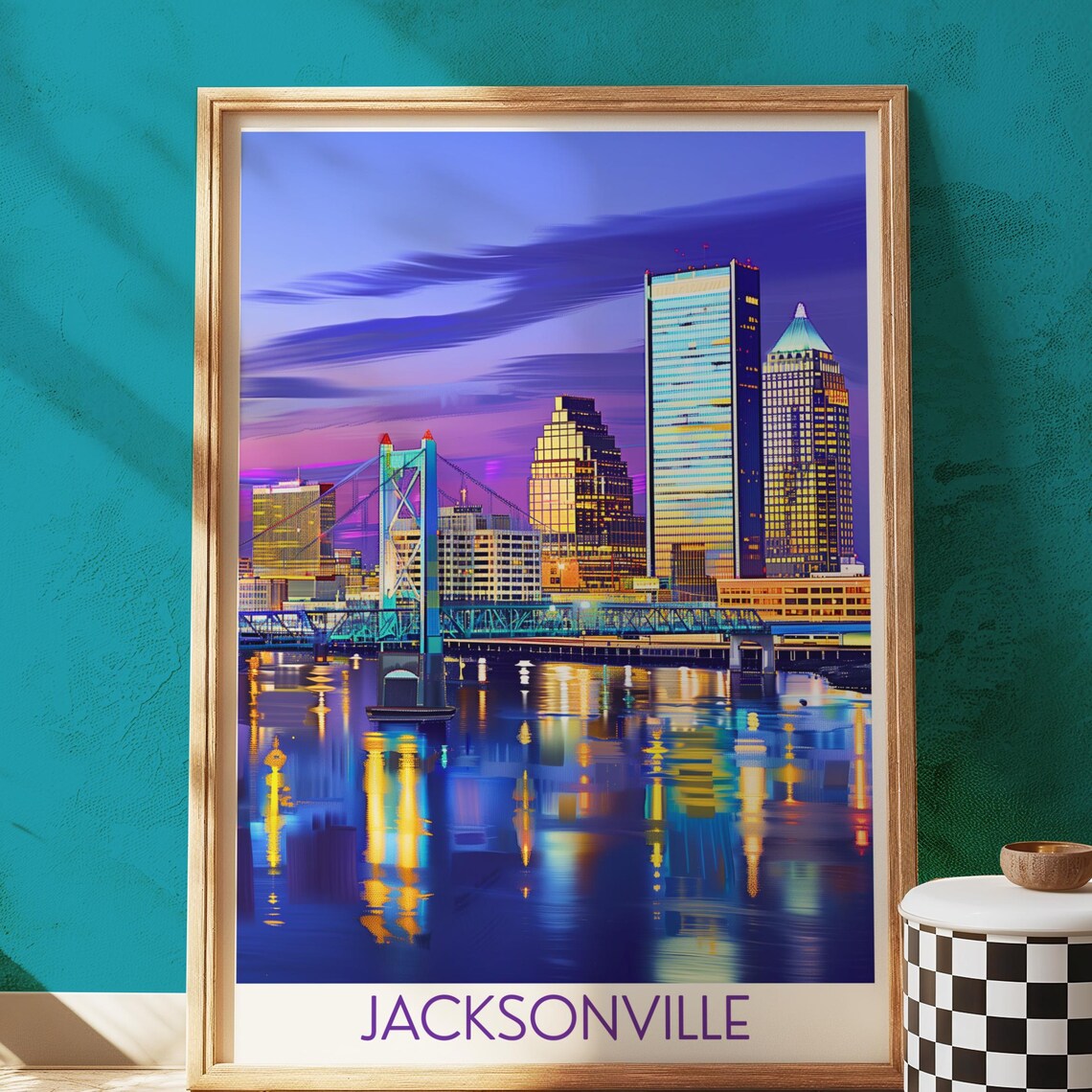 Jacksonville Skyline Colorful Florida Cityscape Art Print