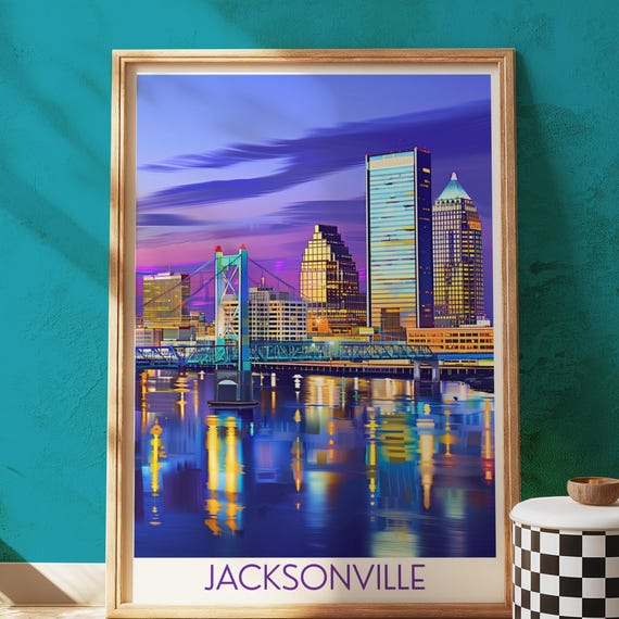 Jacksonville Skyline Colorful Florida Cityscape Art Print