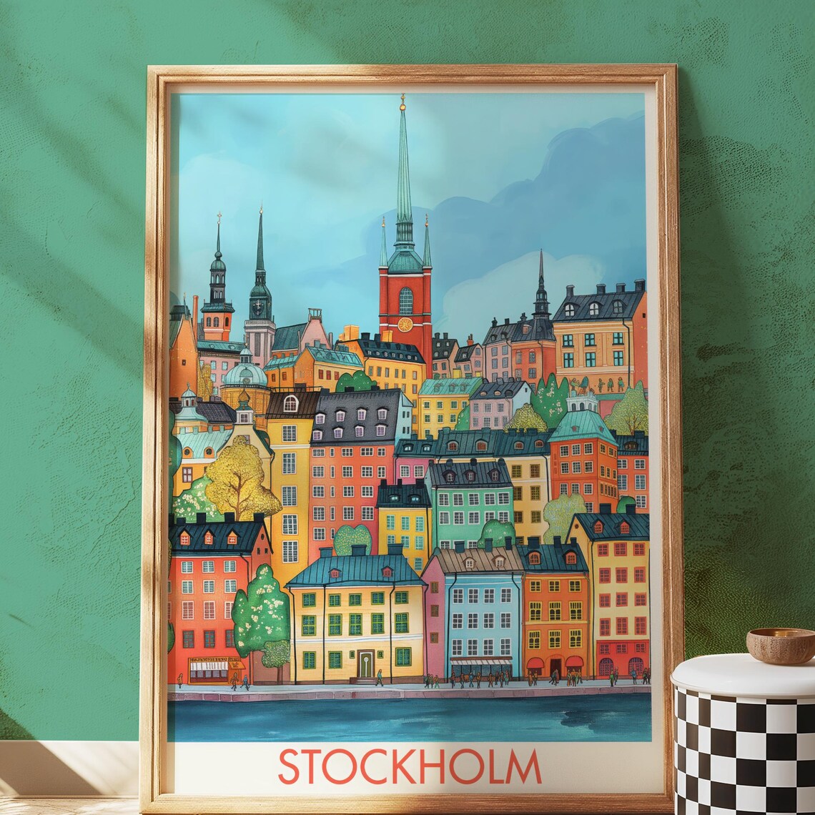 Stockholm Old Town Colorful Waterfront Cityscape Travel Poster