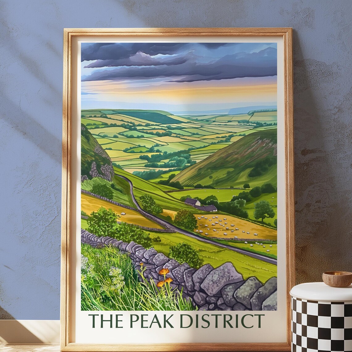 Moody Peak District England Green Valley Landscape Art Poster