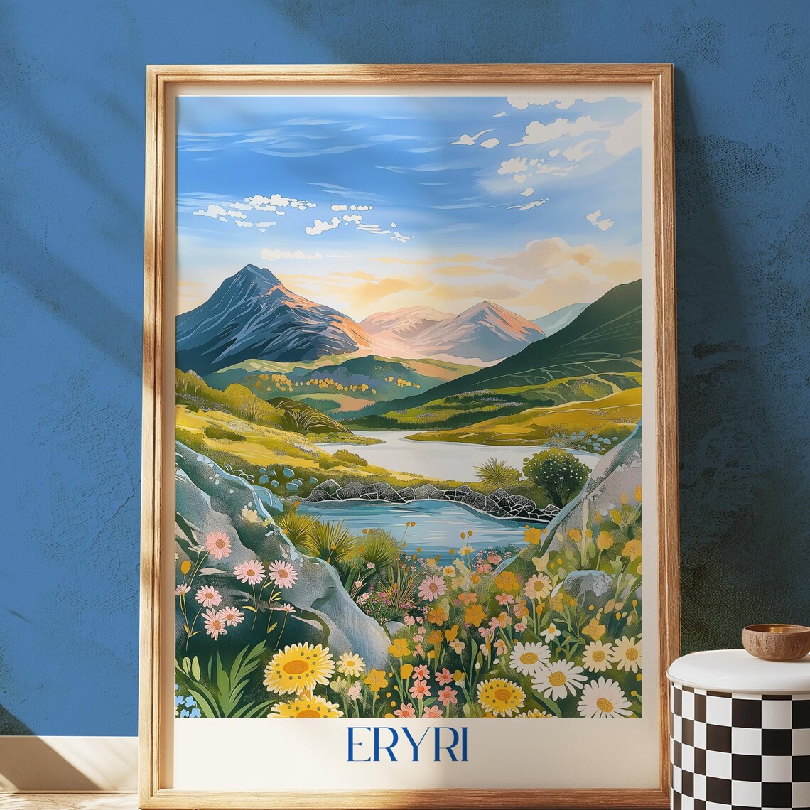 Eryri Wales Snowdonia Wildflower Meadow Mountain Lake Travel Poster
