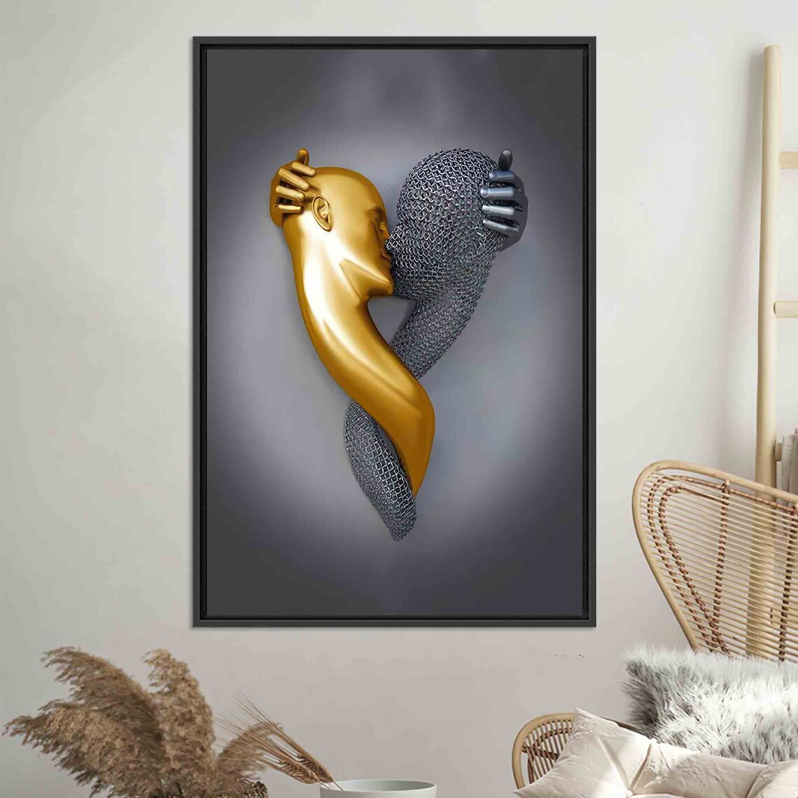 Metallic Couple Kissing Art, Modern Personalized Gift - Image 3