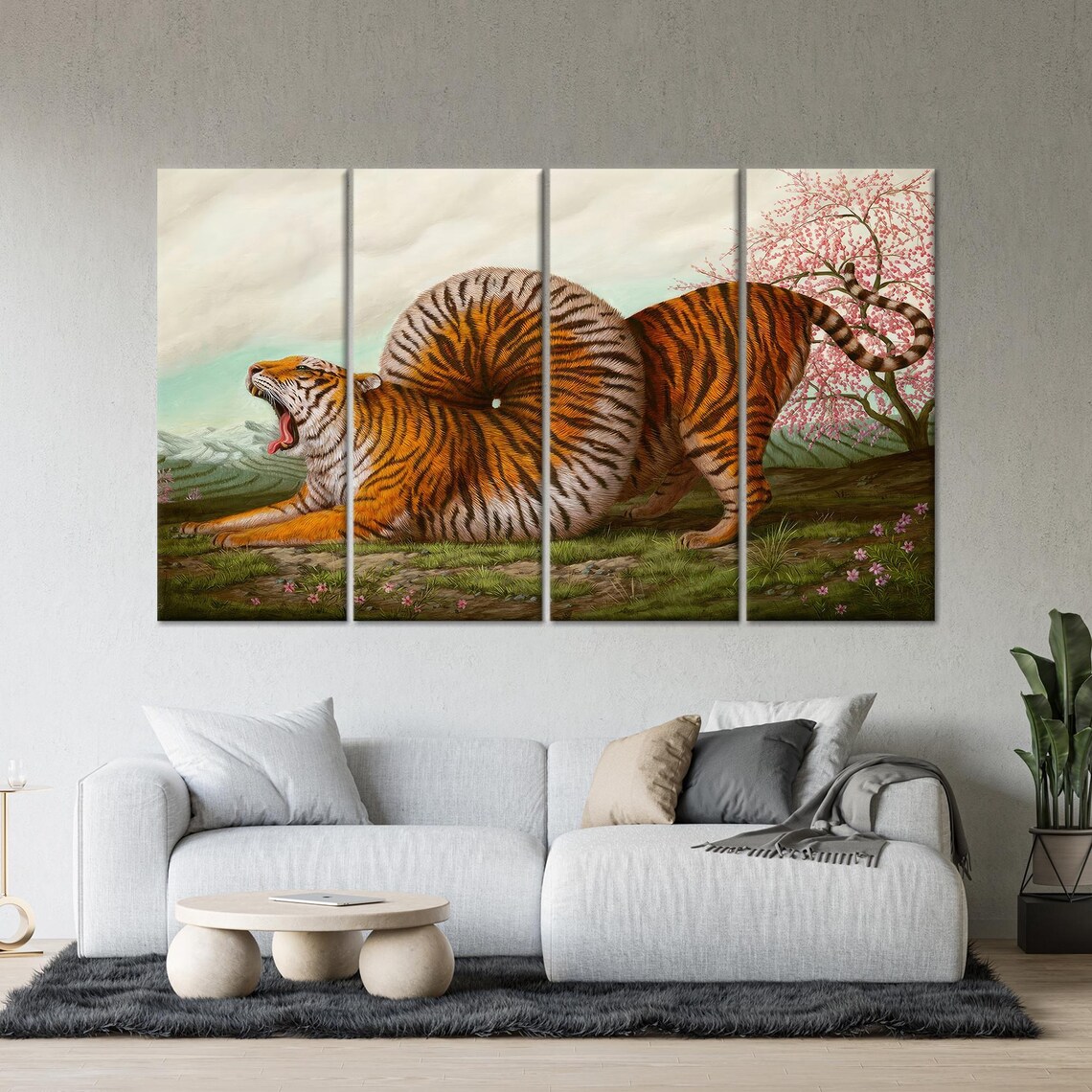 Surreal Tiger Art, Minimalist Bedroom Decor - Image 3