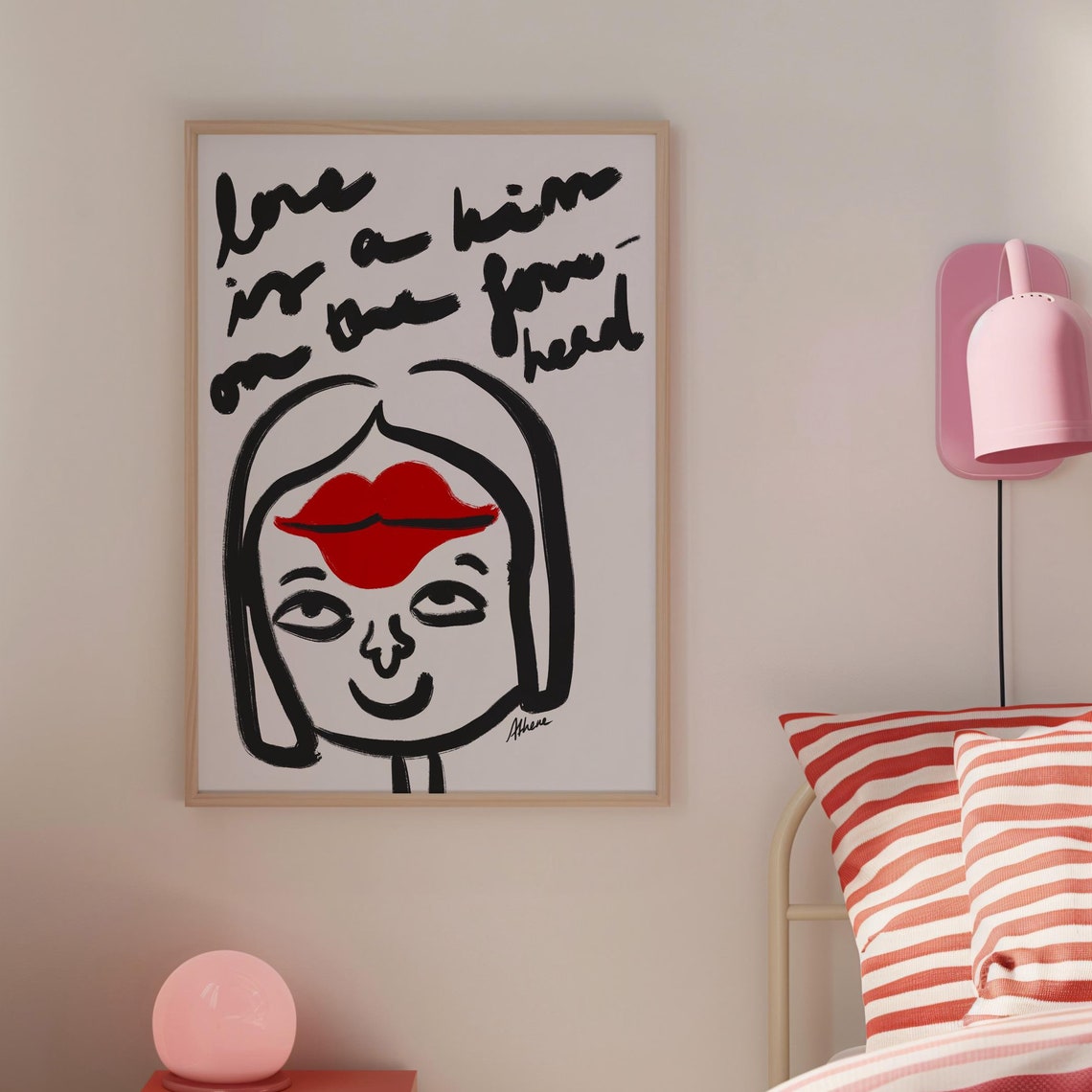 Love Is a Kiss on the Forehead Romantic Line Art Quote Poster