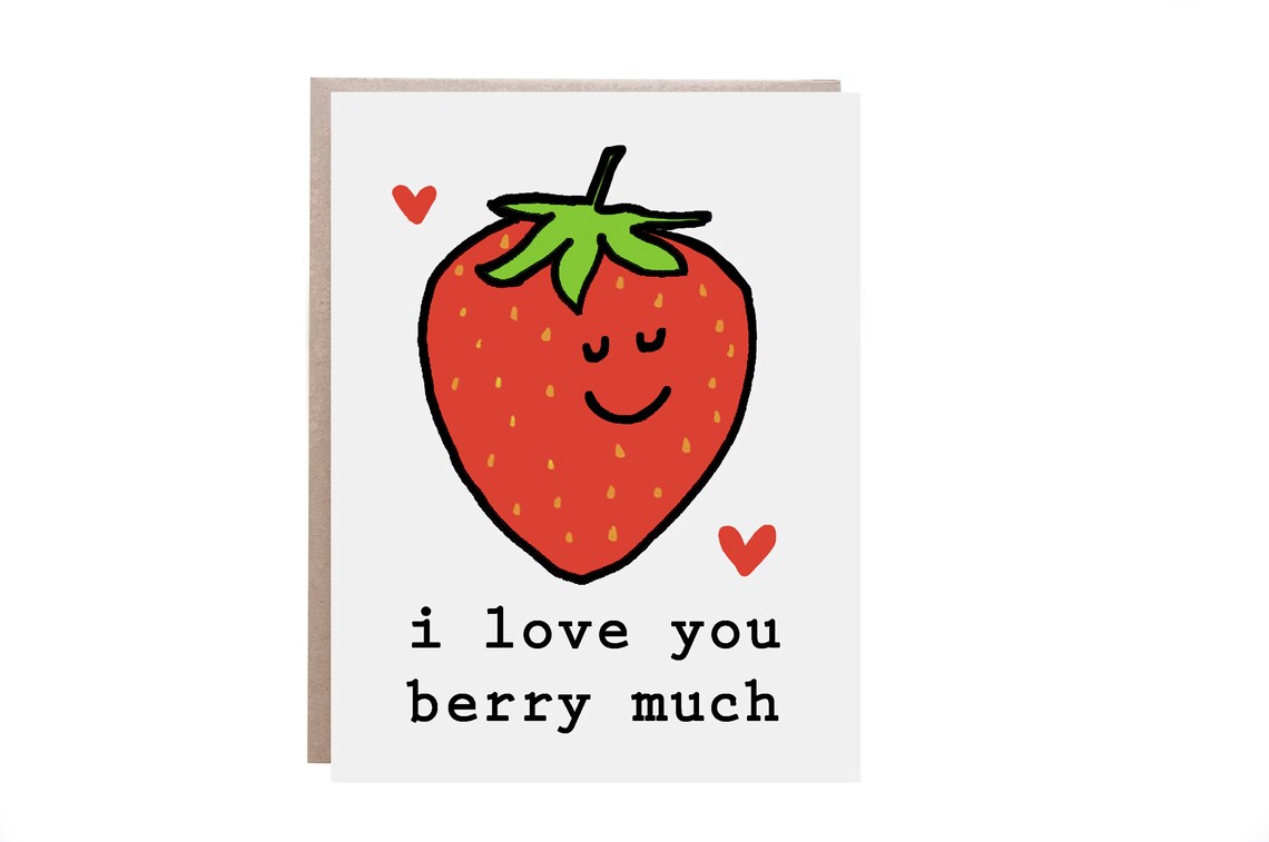 I Love You Berry Much Cute Strawberry Pun Valentine Love Card Print
