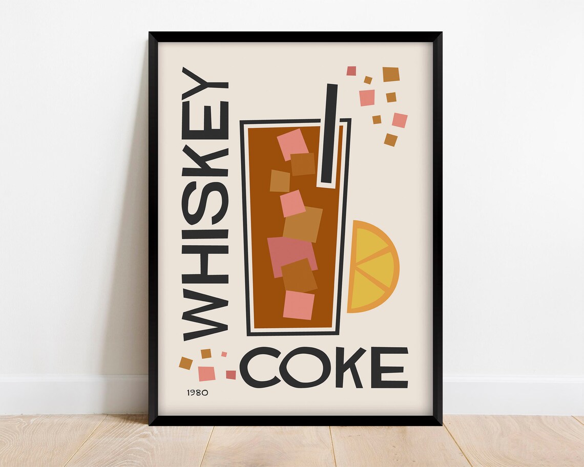 Retro Cocktail Whiskey Coke Mid-Century Poster