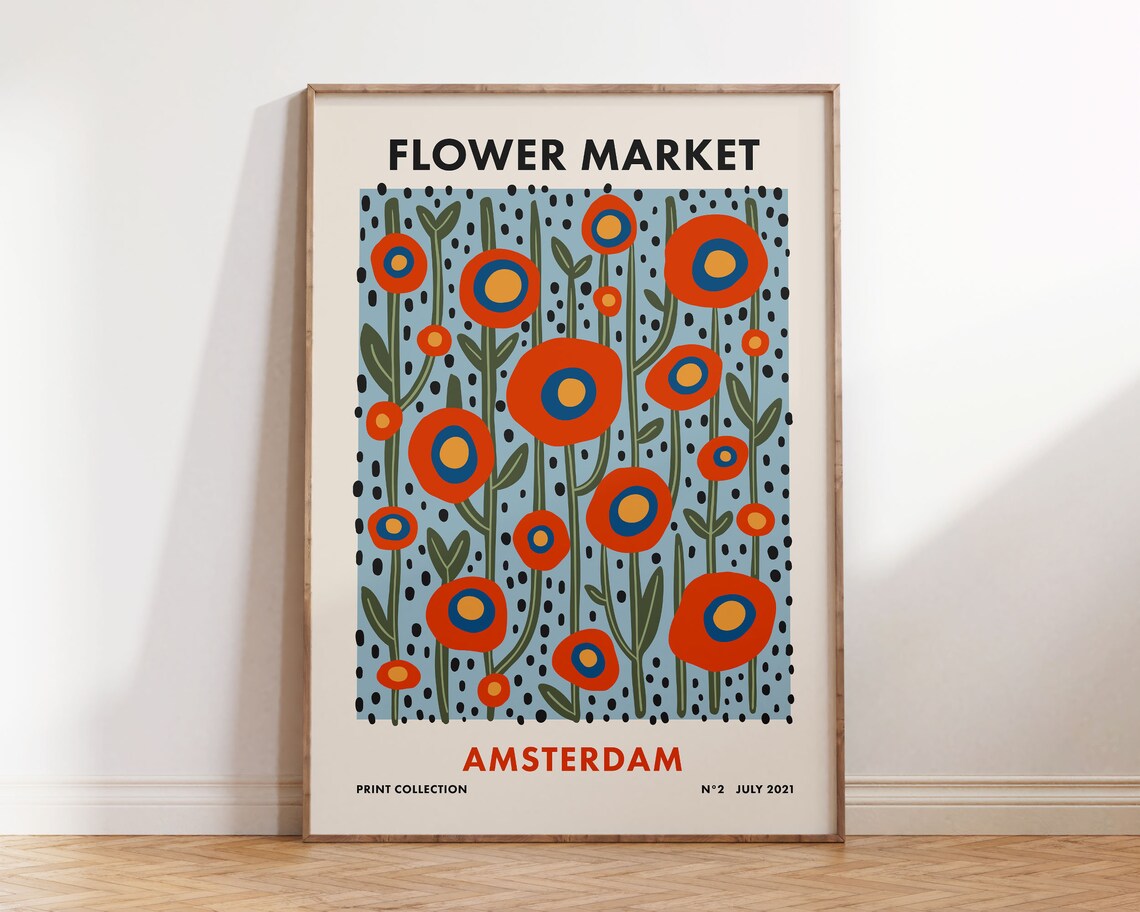 Flower Market Amsterdam Abstract Floral Travel Poster