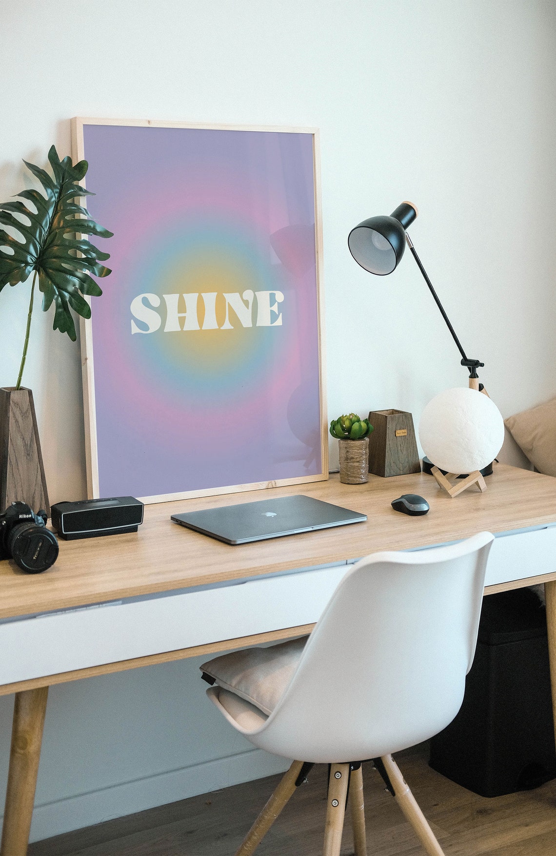 Shine Funky Wall Art Retro Gradient Poster Groovy Inspirational Quotes Wall Art In Pastel Lilac Indie Room Decor - Image 2