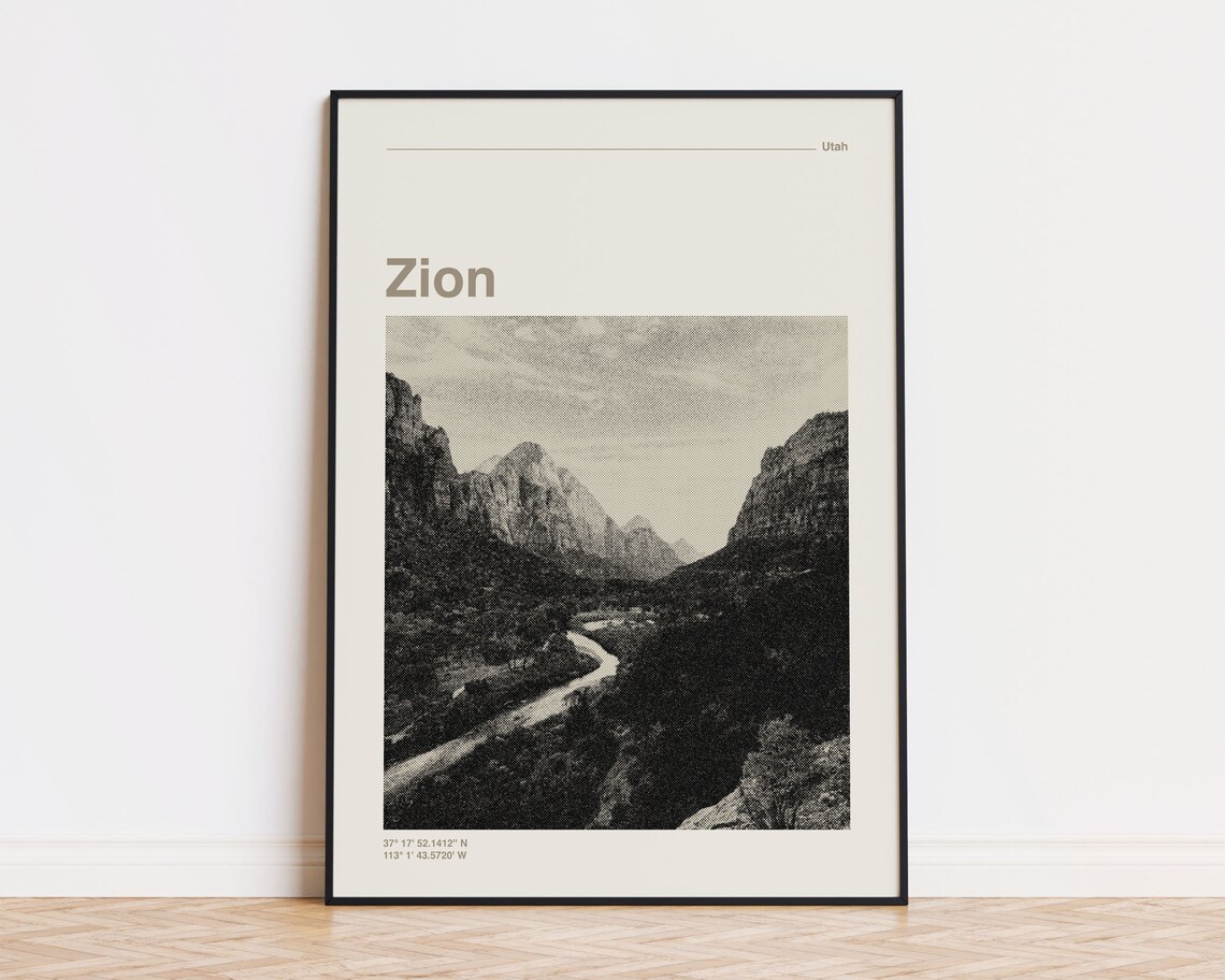 Zion National Park Minimalist Poster, Utah Mountains